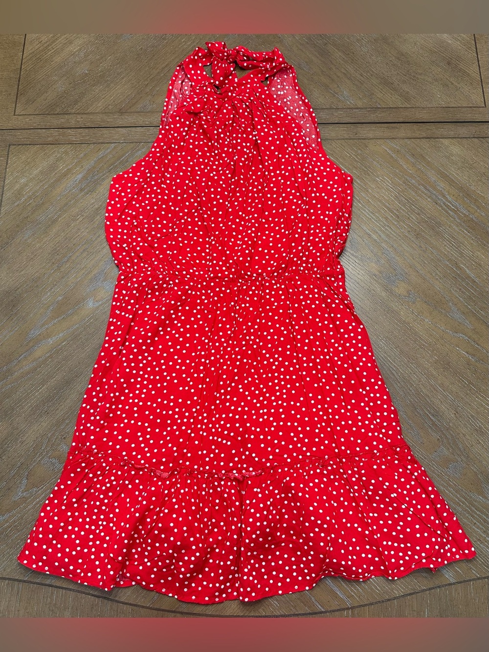 BTFBM Women’s Red/White Polka Dot Open Back Halter Dress NWT Size L